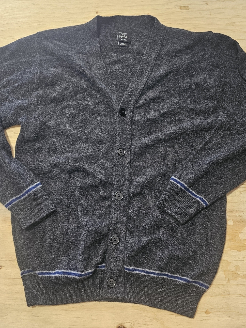 Harry Potter Ravenclaw Cardigan Sweater Mens sz L 100% Lambswool Cosplay